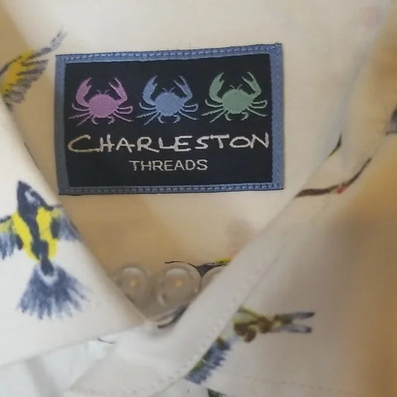 Charleston Threads Mens Longsleeve Button Down Shirt Red Yellow Blue Bir… - Picture 4 of 10